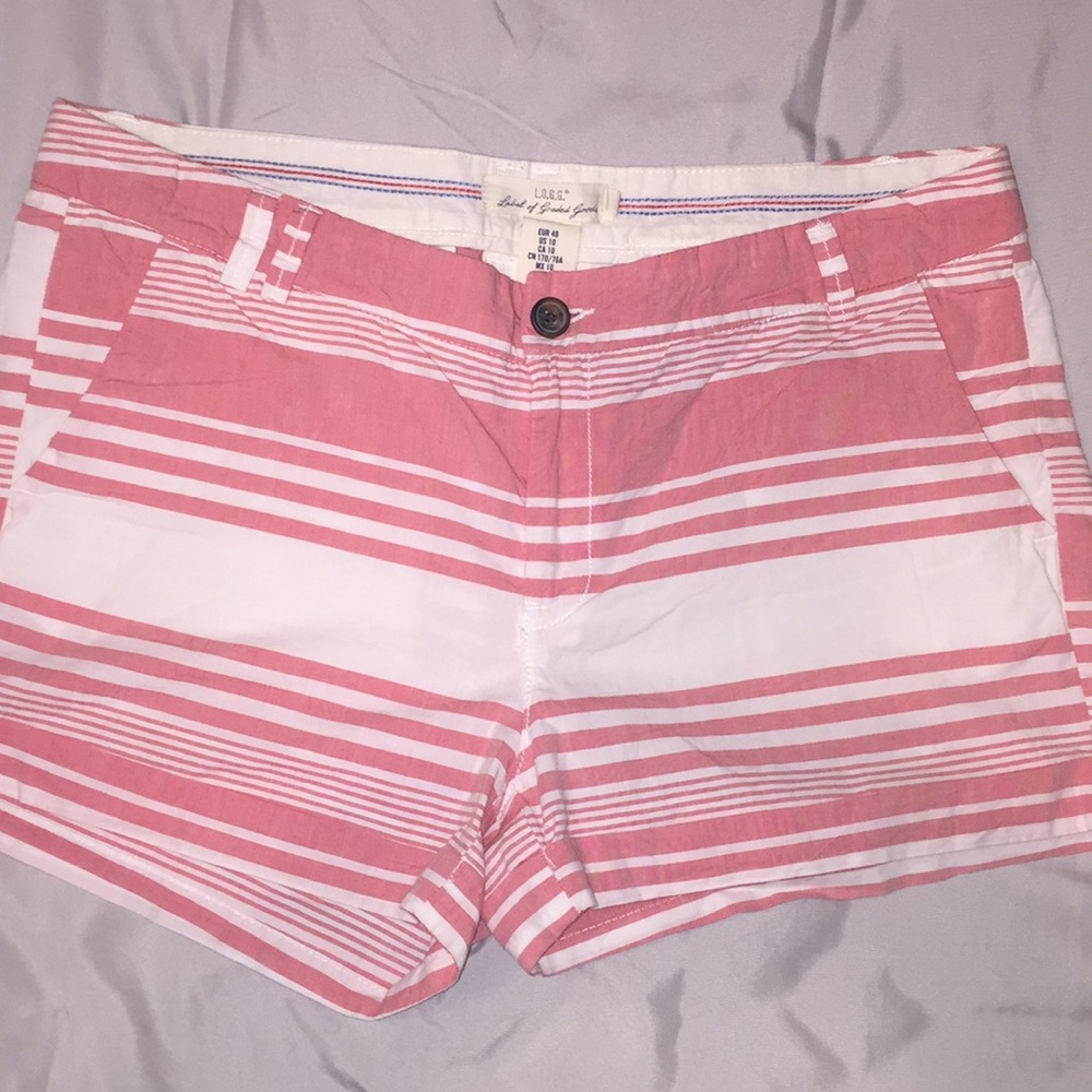 L.O.G.G SZ 10 light red/white striped shorts chino